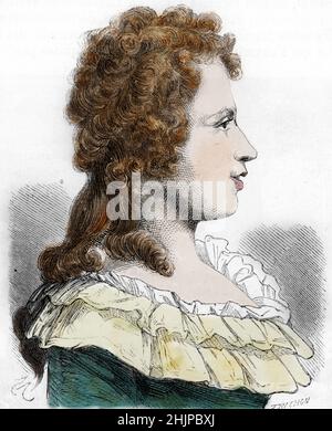 Portrait de Germaine Necker, Baronne de Stael Holstein dite Madame de Stael (1766-1817) - Madame de Stael (Anne-Louise-Germaine Necker) Baronne de Stael-Holstein, (1766-1817) Gravure tiree de 'Histoire-populaire-de-France' de Lahure, 1866 Collection privee Banque D'Images