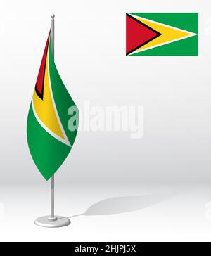 drapeau de la guyane sur le mât pour l'enregistrement d'un événement solennel, réunion d'invités étrangers.Journée de l'indépendance nationale du guyana.Vecteur 3D réaliste sur blanc Illustration de Vecteur