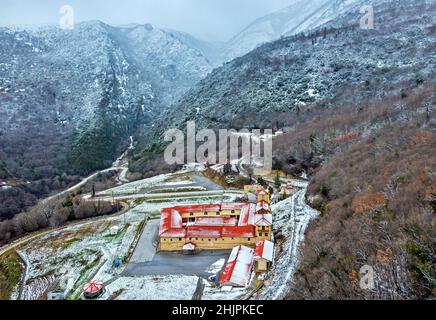 Monastère de Sparmos (Sainte Trinité) (16th siècle), montagne Olympe, commune d'Elassona, Larissa, Banque D'Images