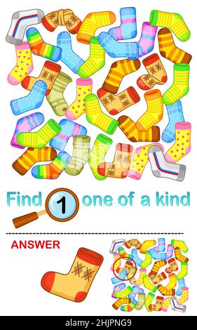 Vector Maze pour l'éducation des enfants.Trouvez l'un des types.Chaussettes de dessin animé brillantes Illustration de Vecteur