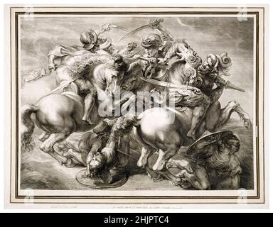 La bataille des quatre cavaliers (bataille d'Anghiari), gravure du 17th siècle par Gérard Edelinck d'après Léonard de Vinci, 1657-1666 Banque D'Images