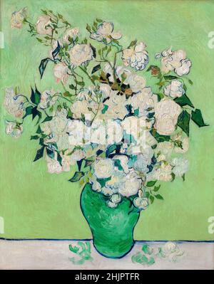 Vincent van Gogh, Roses, peinture encore vivant, 1890 la couleur rose des pétales et de la nappe s'est estompée avec l'âge Banque D'Images