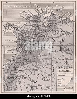 Colombie, ses grandes voies navigables et ses États frontaliers (carte 1923) Banque D'Images