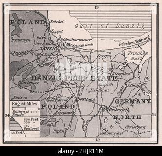 Territoire libre rattaché à Danzig. Pologne. Danzig Gdansk (1923 carte) Banque D'Images