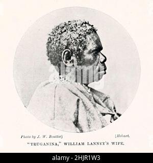 Truganina, William Lanne épouse William Lanne (également connu sous le nom de Roi Billy ou William Laney; c.1835 – 3 mars 1869) était un autochtone de Tasmanie.Il est surtout connu comme le dernier homme de Tasmanie aborigène « à sang total ».En 1842, il était le plus jeune enfant de la dernière famille emmenée par George Augustus Robinson au camp autochtone de Wybalenna, sur l'île Flinders.Son nom natif est perdu, probablement parce qu'à 7 il était trop jeune en arrivant à Wybalenna et donc le nom anglais William il a été donné là coincé. Du livre "les races vivantes de l'humanité" vol 1 par Henry Neville Hutchinson, les éditeurs John Wa Banque D'Images