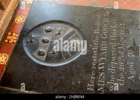 The burial slab in the nave gangway of James Wyard Gooch died 1814 at The Church of St Lawrence, Brundish, Suffolk, UK Stock Photo