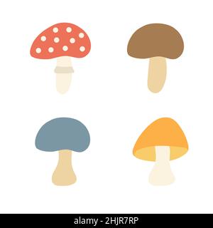 Petits champignons dessinés à la main - ensemble d'illustrations de caniche sur blanc Illustration de Vecteur