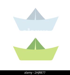 Icônes de bateau en papier dessinées à la main.Dessin simple d'un navire origami, isolé sur une illustration vectorielle blanche. Illustration de Vecteur