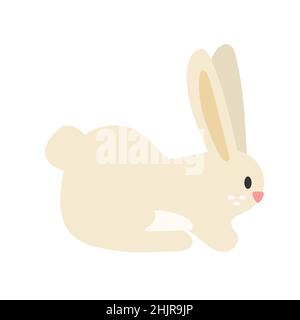 Joli lièvre isolé sur fond blanc.Lapin drôle dessiné à la main.Lapin de style plat assis.Conception simple.Illustration du vecteur de stock. Illustration de Vecteur