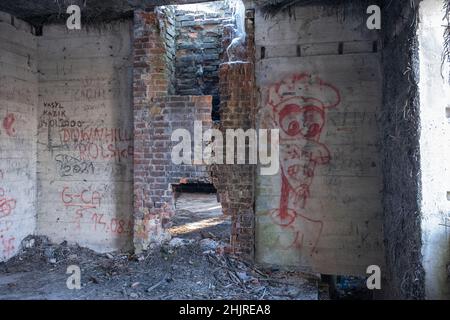 Gluszyca, Pologne - 12 janvier 2022.Projekt Riese, complexe Osowka.Les nazis y ont ennuyé environ 1 750 mètres de tunnels souterrains en WW2.Reste Banque D'Images