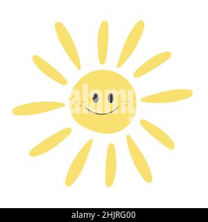 Charmant personnage drôle Sun.Vecteur dessin à la main dessin animé soleil isolé sur fond blanc.Concept de caractère Sun Illustration de Vecteur