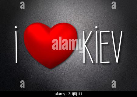 J'aime Kiev - forme de coeur, fond noir - 3D illustration Banque D'Images