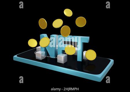 Lettrage NFT pour les pièces de jetons non fongibles et la blockchain.3d rendu Banque D'Images