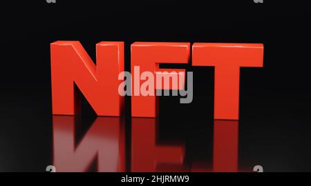 Lettrage NFT pour jeton non fongible en rouge.3d rendu Banque D'Images