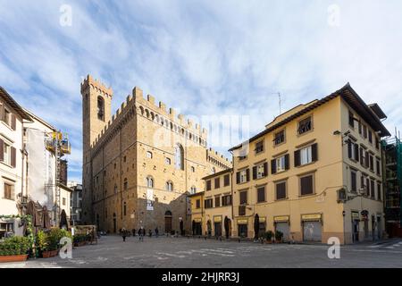 Florence, Italie.Janvier 2022. Vue extérieure du musée national de Bargello en centre-ville Banque D'Images