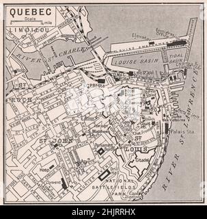 Québec perché sur ses hauteurs historiques. Canada. Québec (carte de 1923) Banque D'Images