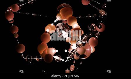 3D rendu de gros plan de la ligne et des points connectés géométriques. Bruit de fond des particules abstraites. Réseau atomique. Abstraction. Espace libre pour insertion. Banque D'Images