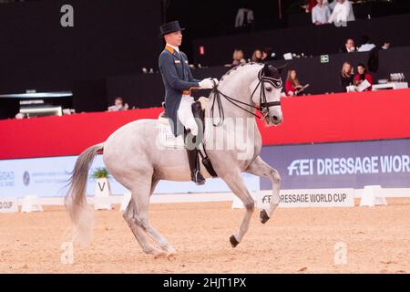 Hans Peter Minderhoud (NED) et Zanardi de Glock (KWPN) lors de la coupe du monde de la FEI de Longines le 29 2019 novembre à la semaine du cheval de Madrid, Espagne Banque D'Images