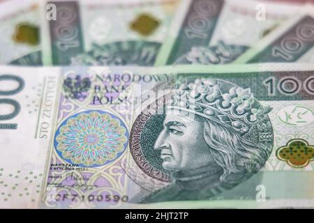 Gros plan sur les billets de polish zloty Banque D'Images