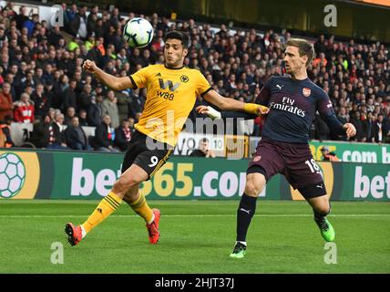 Loups footballeur Raul Jimenez Wolverhampton Wanderers / Arsenal au stade Molineux 24/04/2019 - Premier League anglaise Banque D'Images