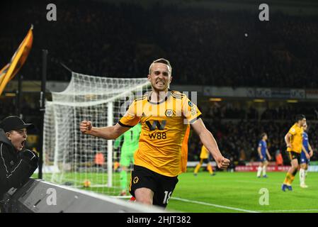 Wolves le footballeur Diogo Jota célèbre son but de score Wolverhampton Wanderers / Chelsea au stade Molineux 16/09/2018 - English Premier League Banque D'Images