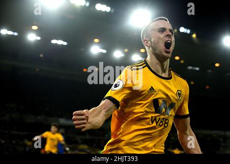 Wolves le footballeur Diogo Jota célèbre son but de score Wolverhampton Wanderers / Chelsea au stade Molineux 16/09/2018 - English Premier League Banque D'Images