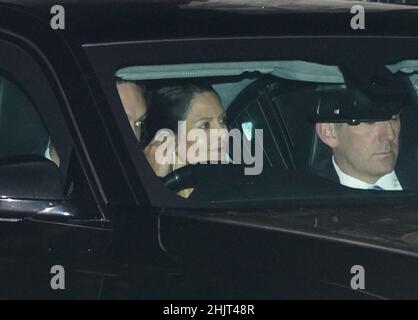 Priti Patel (au centre), secrétaire à l'intérieur, quitte la Chambre des communes de Londres.Date de la photo: Lundi 31 janvier 2022. Banque D'Images