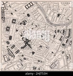 Vienne avec ses rues bordent la vieille ville. Autriche (carte 1923) Banque D'Images