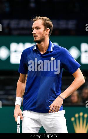 Daniil Medvedev de Russie lors du tournoi Rolex Paris Masters, ATP Masters 1000, le 3 novembre 2021 à l'Accor Arena de Paris, France. Banque D'Images