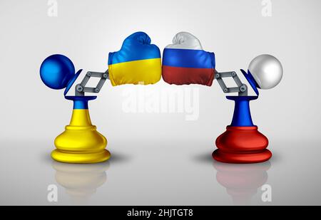 La Russie et l'Ukraine s'opposent en tant que conflit géopolitique entre les nations ukrainienne et russe en tant que concept de sécurité européen dû à la politique. Banque D'Images