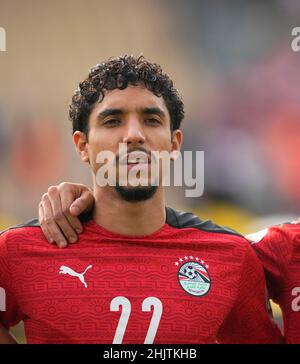 Yaoundé, Cameroun, 30 janvier 2022 : Omar Marmoush, d'Égypte, pendant le Maroc, contre l'Egypte- coupe des nations d'Afrique au stade Ahmadou Ahidjo.Prix Kim/CSM. Banque D'Images