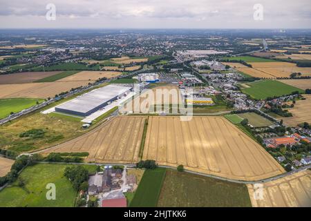 Photographie aérienne, nouveau bâtiment siège et centre logistique de Woolworth, magasin de meubles IKEA Kamen, Deutsche Post DHL Logistik, Unna Industrial e Banque D'Images