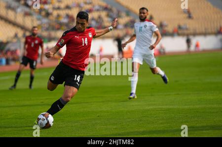 Yaoundé, Cameroun, 30 janvier 2022: Mostafa Mohamed d'Egypte pendant le Maroc contre l'Egypte- coupe d'Afrique des Nations au stade Ahmadou Ahidjo.Prix Kim/CSM. Banque D'Images