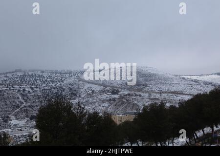 Neige à Jérusalem et dans les montagnes environnantes Banque D'Images