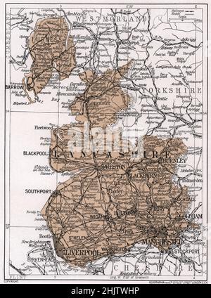 Carte de Lancashire (1913) Banque D'Images