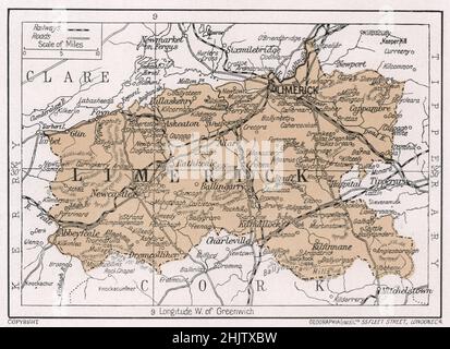 Carte de Co. Limerick. Comté de Limerick (1913) Banque D'Images