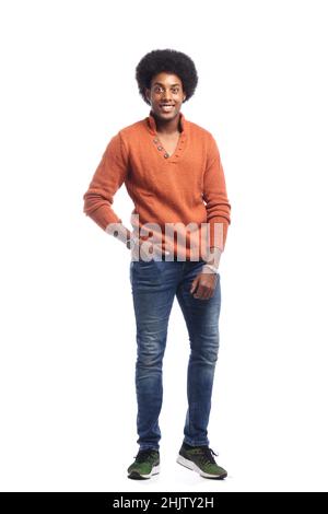 Beau tout le corps heureux homme de mode noir Banque D'Images