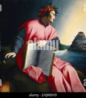 Dante regarde le Mont Purgatory dans un portrait allégorique d'Agnolo Bronzino, peint c.1530 Banque D'Images