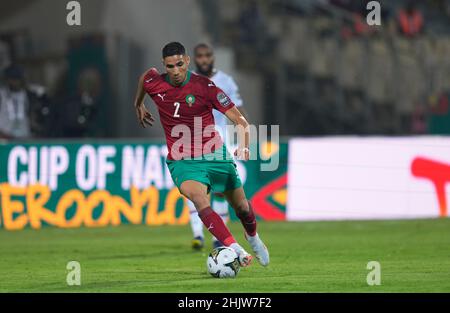 Yaoundé, Cameroun, 14 janvier 2022: Achraf Hakimi du Maroc au Maroc contre Comores - coupe des nations d'Afrique au stade Ahmadou Ahidjo.Prix Kim/CSM. Banque D'Images