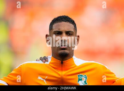 Douala, Cameroun, 16 janvier 2022: Sébastien Haller de la Côte d'Ivoire pendant la Sierra Leone contre la Côte d'Ivoire - coupe des nations d'Afrique au stade de Japoma.Prix Kim/CSM. Banque D'Images