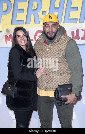 Kamel Guenfoud et invité à la première Super Heros Malgre lui au Grand Rex Cinema à Paris, France, le 31 janvier 2022.Photo d'Aurore Marechal/ABACAPRESS.COM Banque D'Images