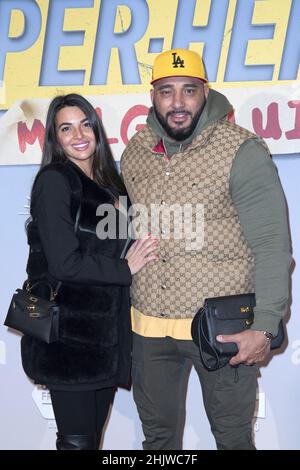 Kamel Guenfoud et invité à la première Super Heros Malgre lui au Grand Rex Cinema à Paris, France, le 31 janvier 2022.Photo d'Aurore Marechal/ABACAPRESS.COM Banque D'Images