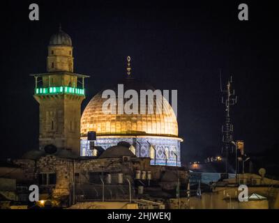 Jérusalem - Tthe Dome du Rocher de nuit Banque D'Images