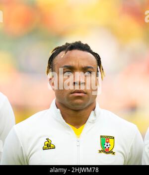 Yaoundé, Cameroun, 17 janvier 2022 : Pierre Kunde du Cameroun pendant la coupe Cameroun contre le Cap-Vert - Afrique des Nations au stade Olembe.Prix Kim/CSM. Banque D'Images