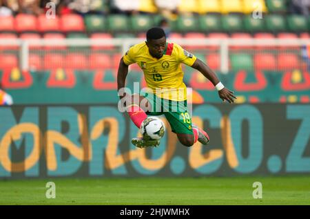 Yaoundé, Cameroun, 17 janvier 2022 : Collins Fai du Cameroun pendant la coupe des nations du Cameroun contre le Cap Vert au stade Olembe.Prix Kim/CSM. Banque D'Images