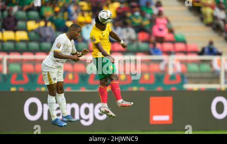 Yaoundé, Cameroun, 17 janvier 2022 : Collins Fai du Cameroun pendant la coupe des nations du Cameroun contre le Cap Vert au stade Olembe.Prix Kim/CSM. Banque D'Images