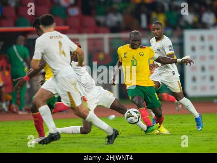 Yaoundé, Cameroun, 17 janvier 2022 : Vincent Aboubakar du Cameroun pendant la coupe Cameroun contre le Cap-Vert - Afrique des Nations au stade Olembe.Prix Kim/CSM. Banque D'Images