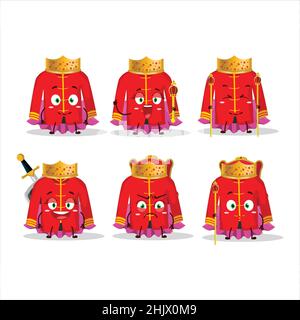 Queen et son dessin animé de vêtements magiques de costume traditionnel chinois rouge portant tiara.Illustration vectorielle Illustration de Vecteur