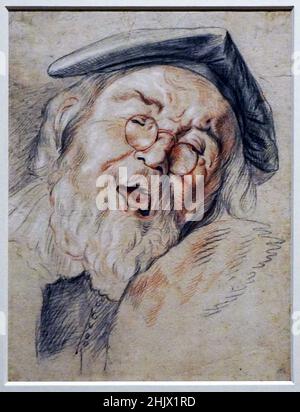 Portrait d'un vieil homme chantant (Adam van Noort) c.1638 par Jacob Jordaens 1593-1678.Peintre flamand connu pour ses peintures d'histoire, ses scènes de genre et ses portraits.le plus grand peintre baroque flamand d'après Peter Paul Rubens et Anthony van Dyck. Banque D'Images