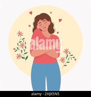 Aimez-vous.Jeune femme se embrassant, heureuse, positive et souriante.Jolie illustration vectorielle de style plat Illustration de Vecteur